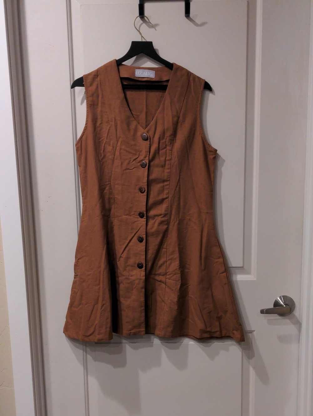 Sleeveless Button-Front Tan A-Line Mini Dress
